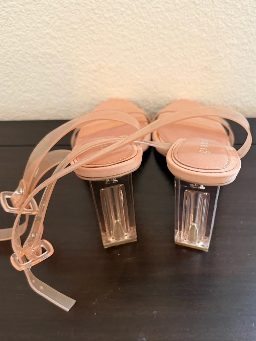 Gianni Bini Blush Nude Ankle-Tie Clear Strap Sandals